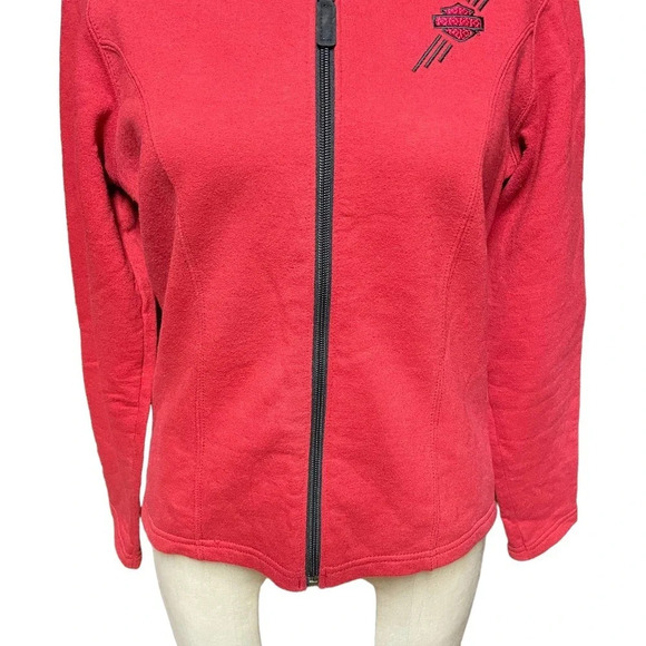 Harley Davidson Logo Embroidered Zip-Up Sweatshirt Jacket Red Black Size Small - Picture 3 of 10